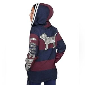 Women’s Victoria Secret PINK SEQUINS BLING Rugby
STRIPED Hoodie SWEATSHIRT Y2K L